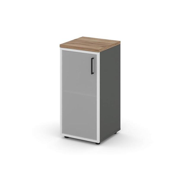 Style Project Шкаф низкий узкий SN.STU.E-303(L) Антрацит/Дуб Табак/Сатин/Черный Ручки 400*400*833 - Вид 1