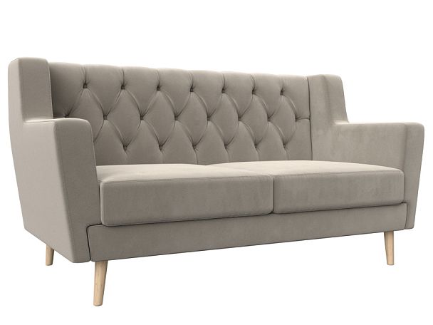 Прямой диван Брайтон 2 Люкс (полностью микровельвет бежевый) - Вид 1