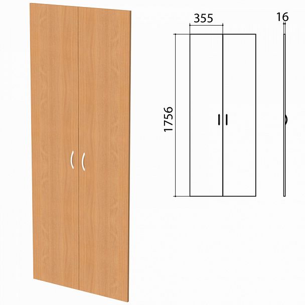 Дверь ЛДСП высокая "Бюджет", КОМПЛЕКТ 2 шт., 355х16х1756 мм, груша ароза 336, 402880, 402880-336 - Вид 1