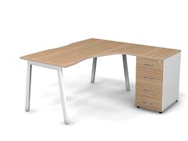 MATRIX 121S191-A Стол эгоном. с тумбой R, пров-ик вырезной (А-опоры) 1580х1580х775 Швейц-й вяз/Белый - Фото предпросмотра