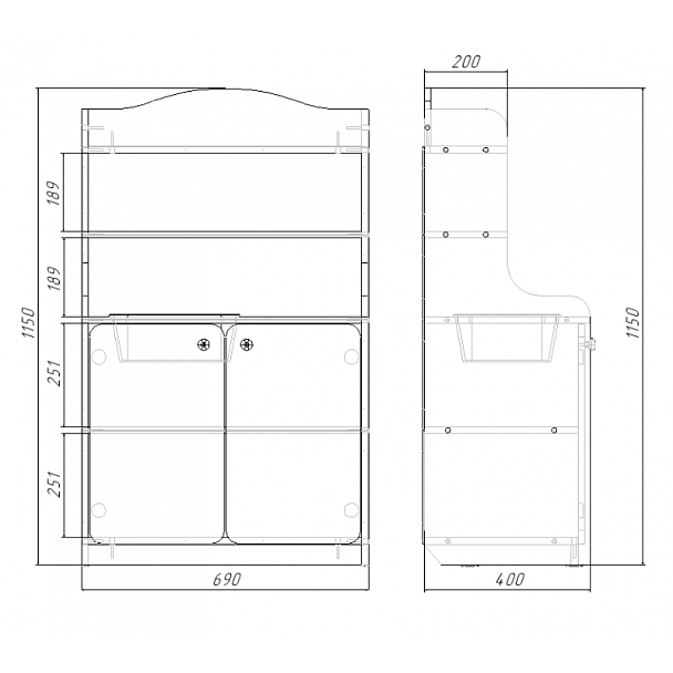 Уголок-кухня Аленушка, модуль №1, цветной фасад - Вид 2