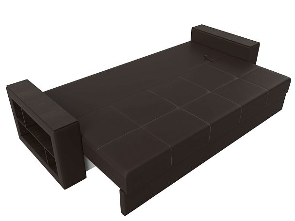 Диван прямой Дубай Лайт полки слева (полностью экокожа коричневая) - Вид 8