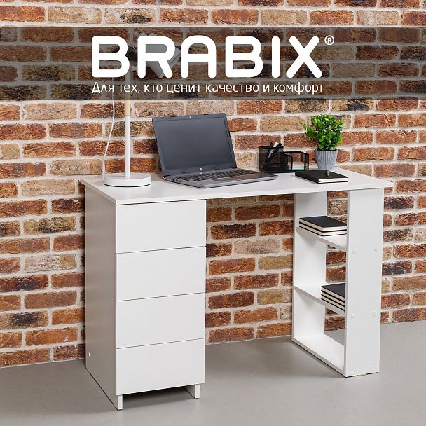 Стол письменный/компьютерный BRABIX "Scandi CD-016", 1100х500х750 мм, 4 ящика, белый, 641891, ЦБ013707-1 - Вид 10