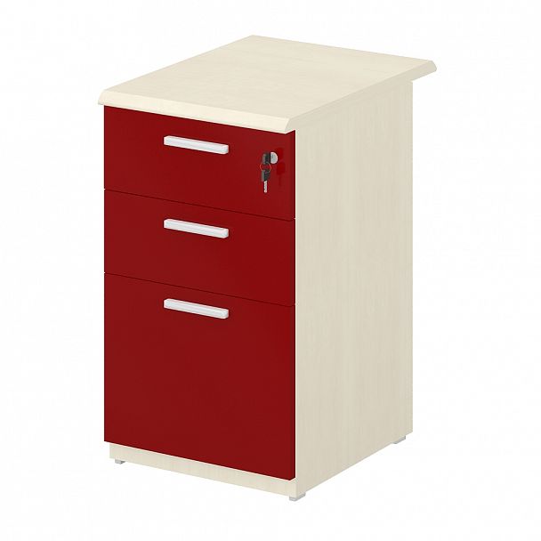 Тумба приставная (ДСП) с ящиками "Технофорвард" ПК-ТФ-ТМП43Х60УД/ПФ-В4-265 клен/красный - Вид 1
