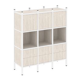 Loft Прямой стеллаж наборный VR.L-08 Денвер светлый/Белый металл 1278*446*1458 - Фото предпросмотра