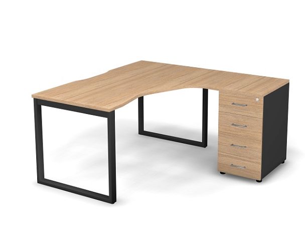 MATRIX 121S191-О Стол с тумбой R, пров. вырез. (O-опоры) 1580х1580х775 Швейц-й вяз/Темно-серый - Вид 1