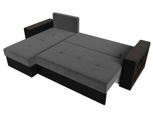 Диван угловой Дубай Лайт угол левый (основа велюр серый, компаньон экокожа черная) - Вид 9