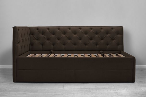 Кровать «Порше», каретная стяжка с доп. спальным местом, коричневая - Вид 2