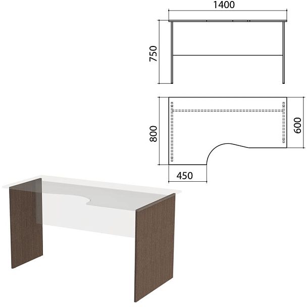 Опоры к столам эргономичным "Канц" 1400х800х750 мм, левый/правый, цвет венге, СК30.16.2 - Вид 2