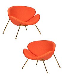 Набор 2 шт Кресло дизайнерское DOBRIN EMILY (оранжевая ткань AF, золотое основание) - Фото предпросмотра