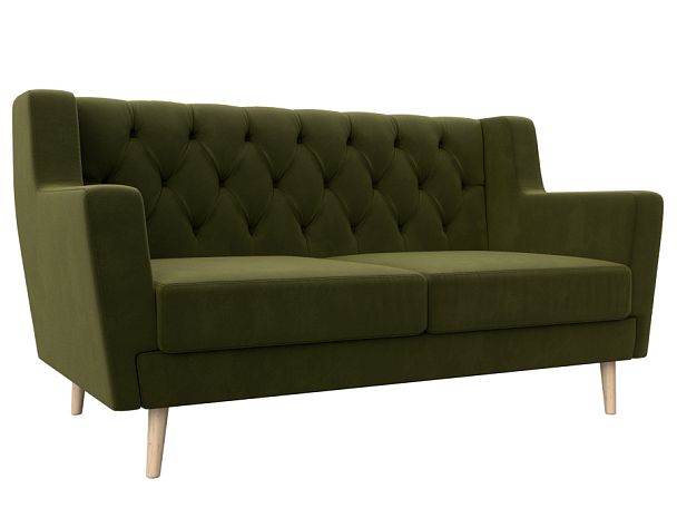 Прямой диван Брайтон 2 Люкс (полностью микровельвет зеленый) - Вид 1