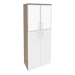 Onix Шкаф высокий широкий O.ST-1.7 R white Тиквуд темный/Белый бриллиант/Стекло white 800*420*1977 - Фото предпросмотра