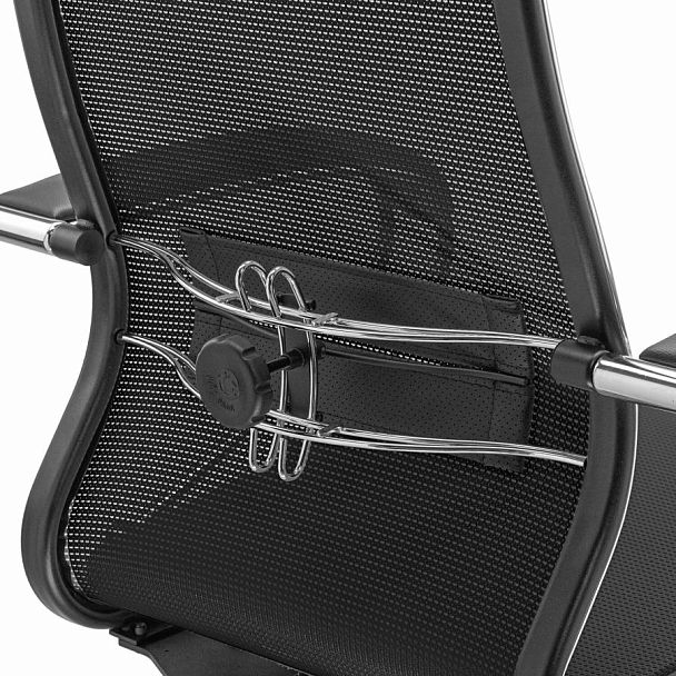 Кресло офисное МЕТТА "К-12", хром, ткань-сетка, сиденье и спинка регулируемые, черное - Вид 9