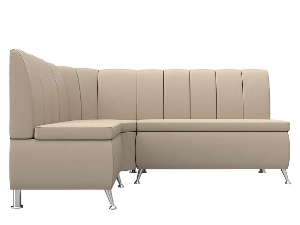 Кухонный угловой диван Кантри левый (полностью экокожа бежевая) - Вид 2