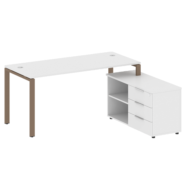 Metal System Р. ст. с тумбой на П-образном м/к БП.РС-СТС-2.4 (R) Белый/Мокко металл 1700*1520*750 - Вид 1