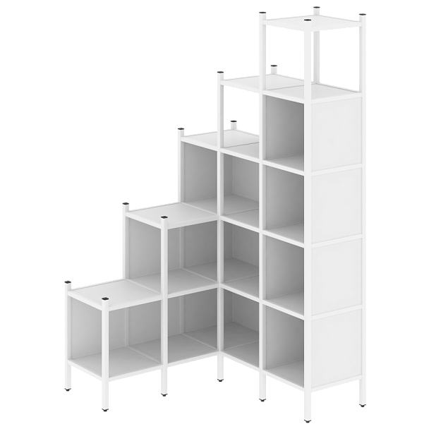 Loft Угловой внутренний стеллаж наборный VR.L-49 Белый бриллиант/Белый металл 1278*1278*2280 - Вид 1