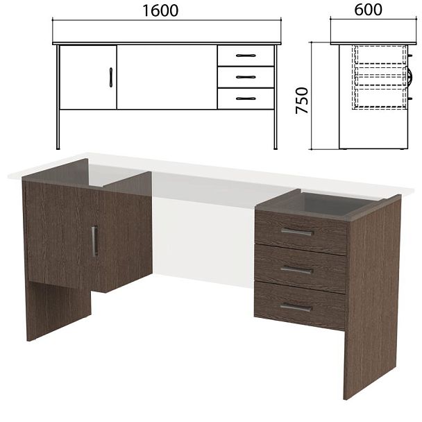 Каркас к столам письменным с 2 тумбами "Канц" 1600х600х750 мм, цвет венге, СК29.16.2 - Вид 2