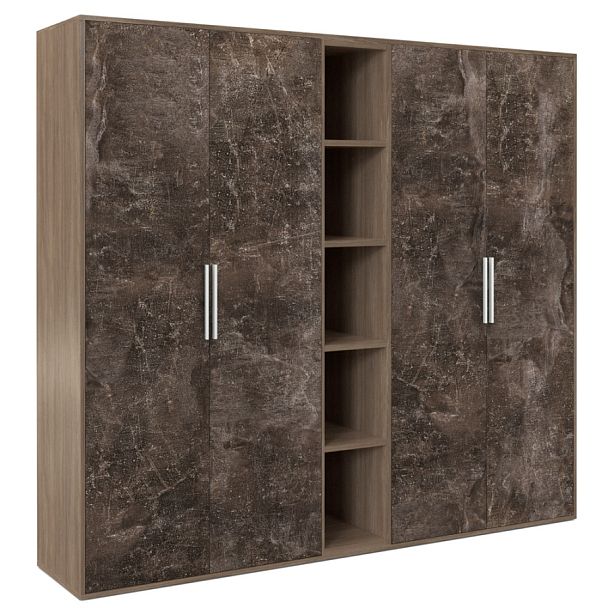 Шкаф высокий 4 створки, с нишей B-tone 213,8x45x191,7 дуб урбан бетон темный - Вид 1