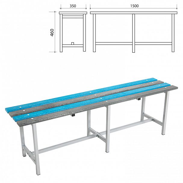 Скамья пластиковая влагостойкая на металлокаркасе "СТ 3П", 1500х350х460 мм, каркас металлический серый, сиденье пластик - Вид 3