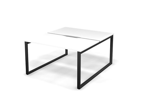 MATRIX 121S201-О Стол прямой двойной, пров-ик вырезной (O-опоры) 1380х1590х775 Белый/Темно-серый - Вид 1