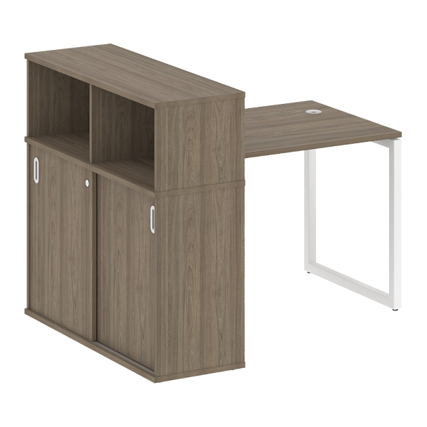 Metal System Quattro Стол письменный с шкафом-купе на О-образном м/к 40БО.РС-СШК-3.1 Т Вяз/Белый металл 1410*1120*1098 - Вид 1