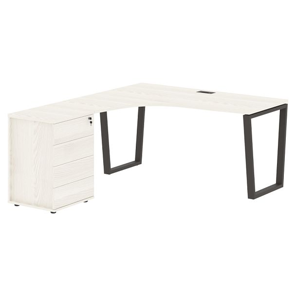 Стол эргономичный с тумбой EVCET 1518(L) Ясень Траун/Мокко 1560х1880х750 EDIS - Вид 1