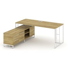 Rift Direct Стол руководителя на опорной тумбой RF.SRT-24 (L) Дуб Винченцо/Металл Белый 1580*1600*750 - Фото предпросмотра