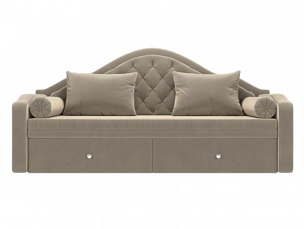 Прямой диван софа Сойер (полностью микровельвет бежевый) - Вид 2