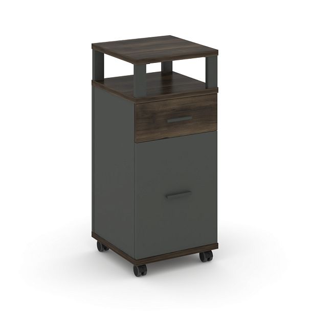 Concept Тумба мобильная 1 ящ.+1 распаш. фасад с надставкой CN.TUM-012 A Дуб Мали/Антрацит/Металл Антрацит 420*420*949 - Вид 1