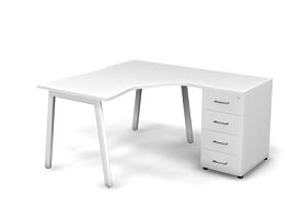 MATRIX 121S190-A Стол эгоном-й с тумбой R, проводник вырезной (А-обр. опоры) 1380х1580х775 Белый - Фото предпросмотра