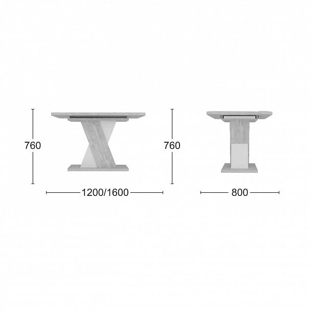 Стол раскладной Bruno (120+40) бетонный камень/белый бриллиант - Вид 6