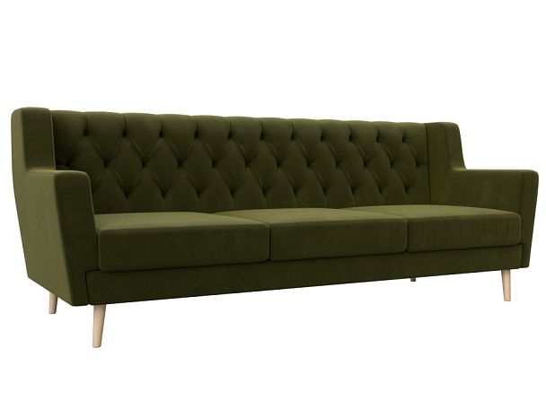 Прямой диван Брайтон 3 Люкс (полностью микровельвет зеленый) - Вид 1
