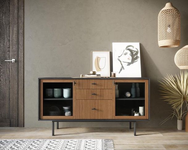 Комод две стеклянные дверки и три ящика Emerson арт EM14 - Вид 4