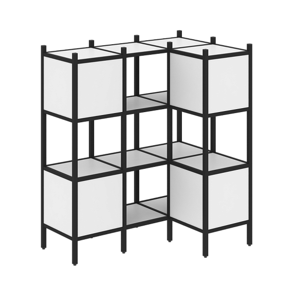 Loft Угловой внутренний стеллаж наборный VR.L-29 Белый бриллиант/Чёрный металл 1278*862*1458 - Вид 1