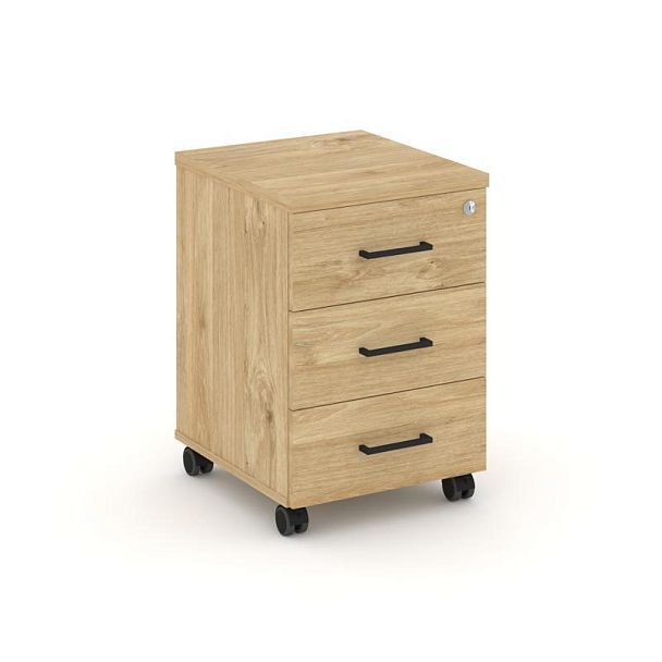 Стайл Проджект Тумба мобильная 3 ящ. Стандартные колеса SN.TM-002 Тиквуд Светлый/Черный Ручки 416*46 - Вид 1