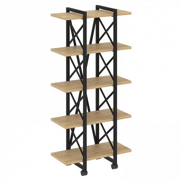 Стеллаж на колесах "Loft" VR.L-MST.K-5.4V тиквуд светлый/черный - Вид 1