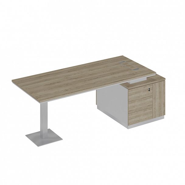 Стол на опорной тумбе (левый/правый) "City" СИ 106  дуб гладстоун светлый/белый премиум/дуб гладстоун светлый - Вид 1
