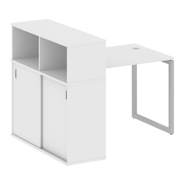 Metal System Quattro Стол письменный с шкафом-купе на О-образном м/к 40БО.РС-СШК-3.1 Т Белый/Серый металл 1410*1120*1098 - Вид 1
