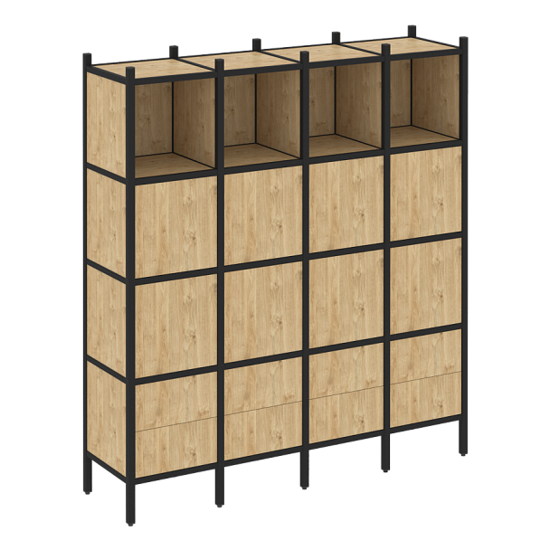 Loft Прямой стеллаж наборный VR.L-09 Тиквуд светлый/Чёрный металл 1694*446*1869 - Вид 1