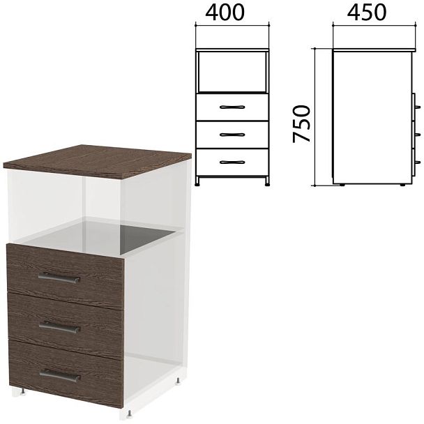 Крышка и фасады ящиков для тумбы приставной "Канц" 400х450х750 мм, цвет венге, ТК31.16.2 - Вид 2