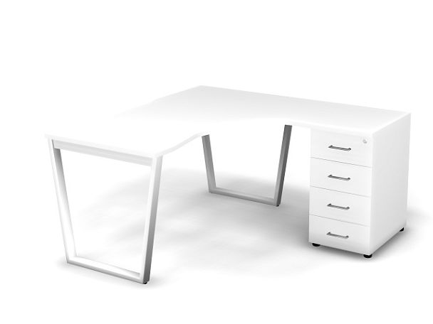 MATRIX 121S191-V Стол эгоном-й с тумбой R, проводник вырезной (V-обр. опоры) 1580х1580х775 Белый - Вид 1