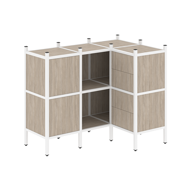 Loft Угловой внутренний стеллаж наборный VR.L-28 Дуб аттик/Белый металл 1278*862*1047 - Вид 1
