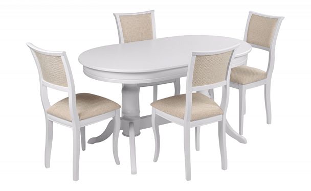 Обеденная группа стол Арей 140(180)х80х76 Белый и 4 стула Камир Белый/Кремовая рогожка - Вид 1