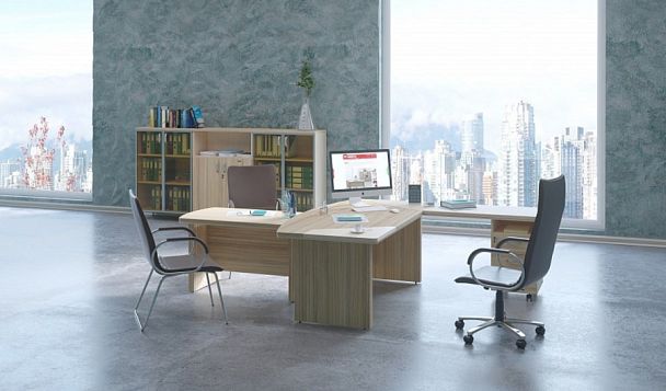 Стол руководителя с тумбой L,R 1800 Берлин Дрифтвуд СРТ 18-200 - Вид 4