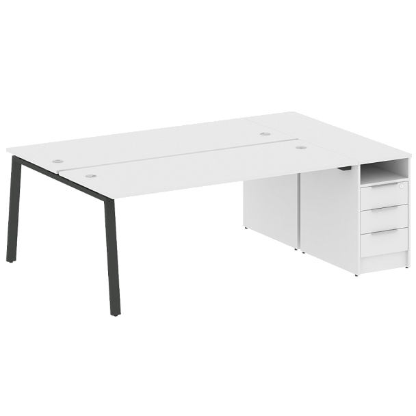 Metal System Р. ст. с тумбой на А-образном м/к БА.РС-СТП-2.5 Белый/Антрацит металл 2212*1475*750 - Вид 1