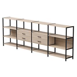 Набор стеллажных систем №4 Everprof EVO 3245x385x1120 Дуб Соната/Черный - Фото предпросмотра