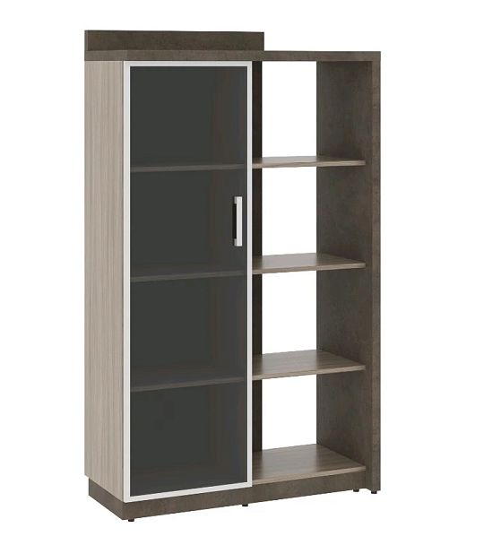 WOOD STONE Шкаф со стеклянной дверью левый СФ-534181 Дрифтвуд / Бетон Чикаго темный Wood stone кабинет руковод  без цвета - Вид 1