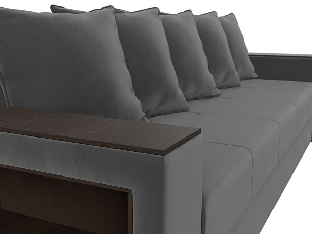 Диван прямой Дубай Лайт полки слева (полностью велюр серый) - Вид 4
