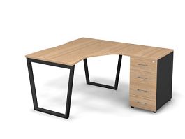 MATRIX 121S190-V Стол с тумбой R, пров. вырез. (V-опоры) 1380х1580х775 Швейц-й вяз/Темно-серый - Фото предпросмотра