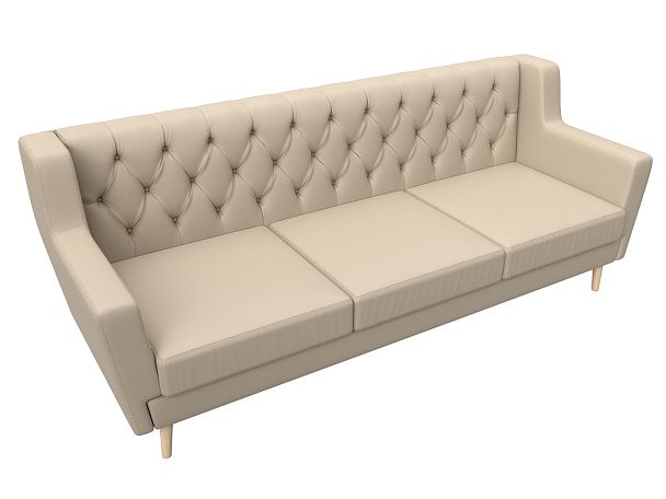 Прямой диван Брайтон 3 Люкс (полностью экокожа бежевая) - Вид 5
